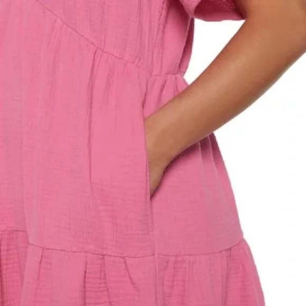 Gap Gauze Cotton Dress V-Neck Tiered with Pockets Empire Waist Sz M /#5398 - Picture 3 of 5